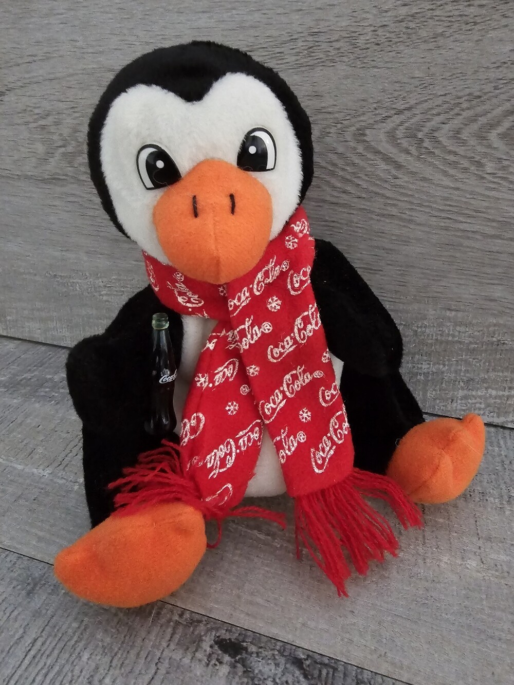 Coca Cola Penguin w/Coke 1998 Bean Bag Plush With Snowflake Scarf 6" Vintage